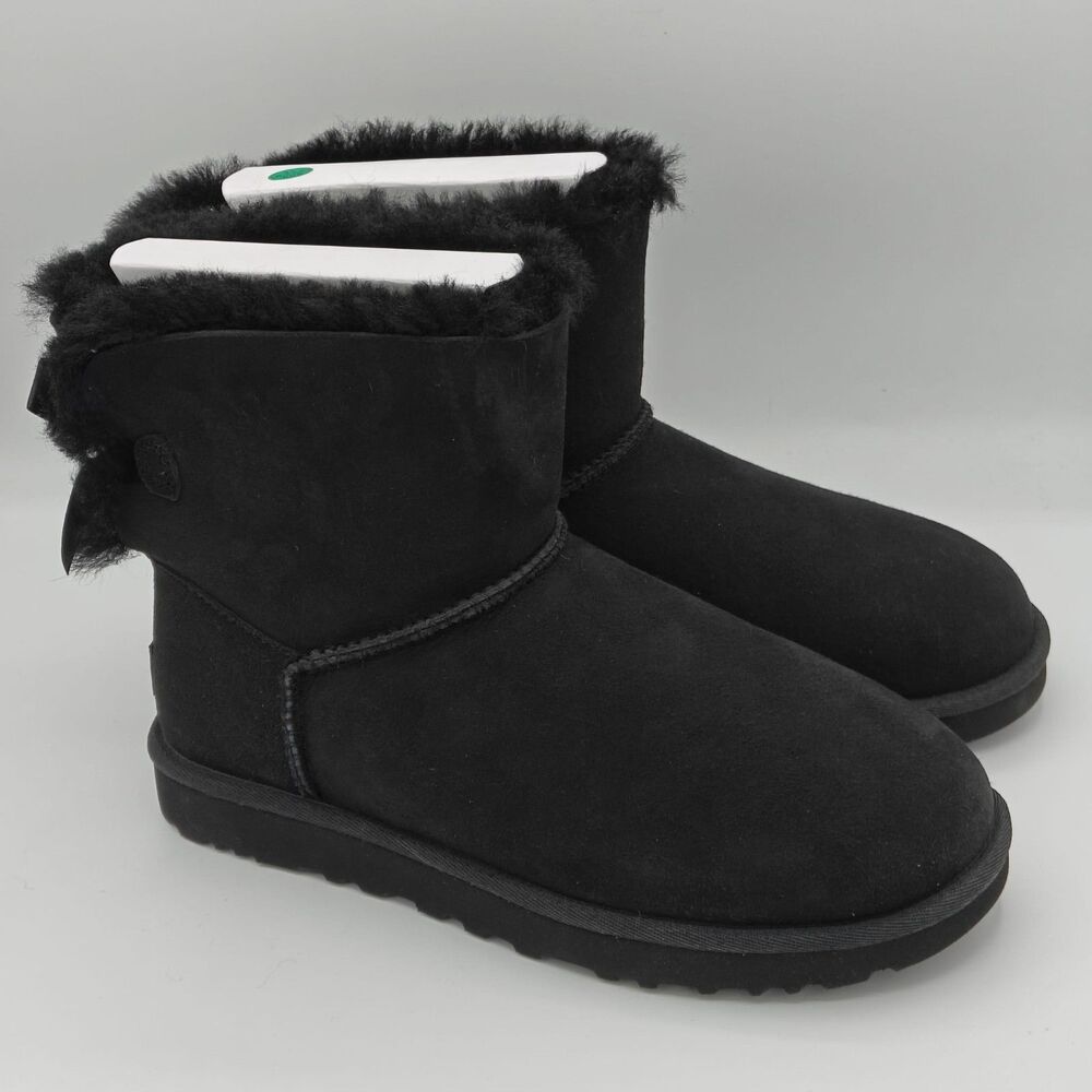 Authentic New UGG brand Women's Mini Bailey Bow II Black Soft Ankle Boots Sz 9